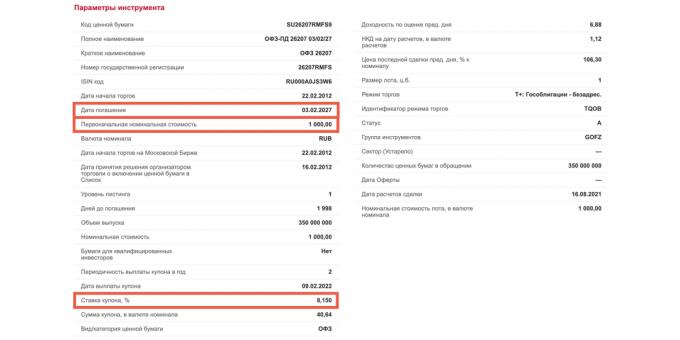 The OFZ issuer, the Ministry of Finance, is obliged to publish the main characteristics of the bond: terms, dates, interest rates, and much more.