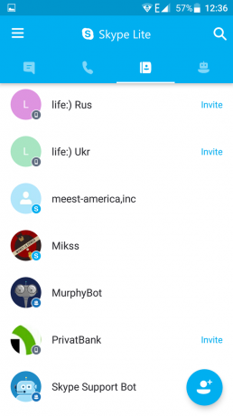 Skype Lite: Skype contacts