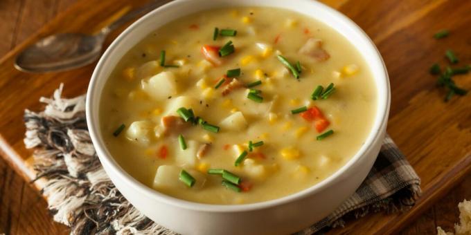 Mexican cheese soup with tomatoes and corn