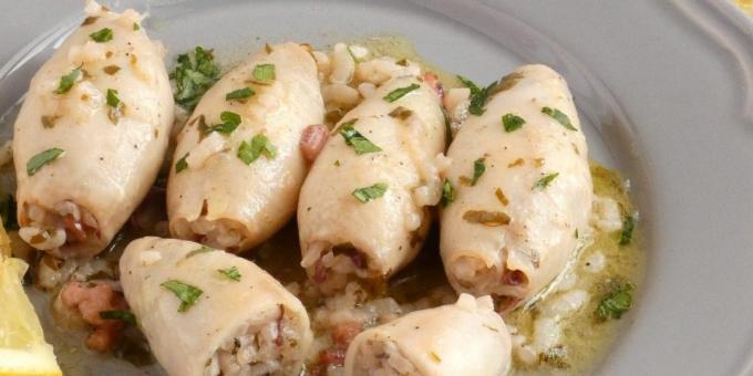 recipes for stuffed squid with rice and onions