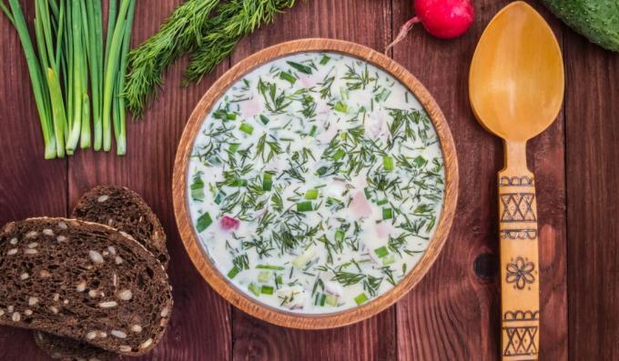 Okroshka with kefir and mineral water