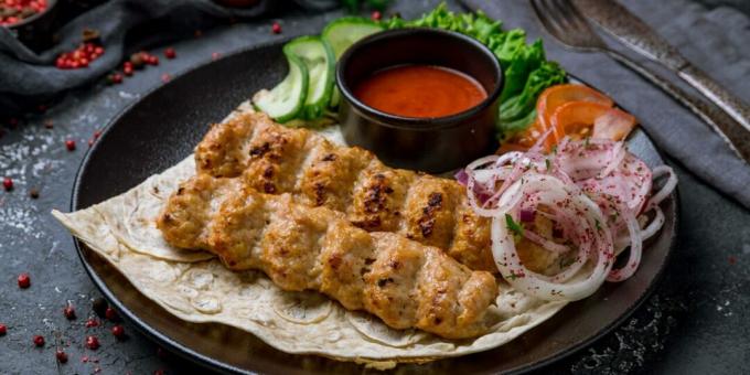 Chicken lula kebab with coriander and cumin