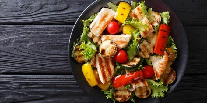 Grilled salad with chicken and vegetables