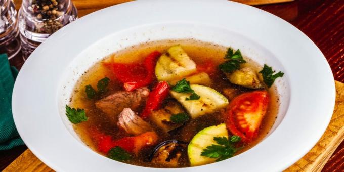 Pork soup with grilled vegetables