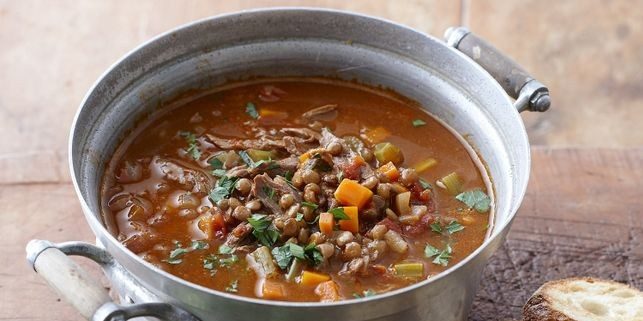 Soup with celery, lamb and lentils