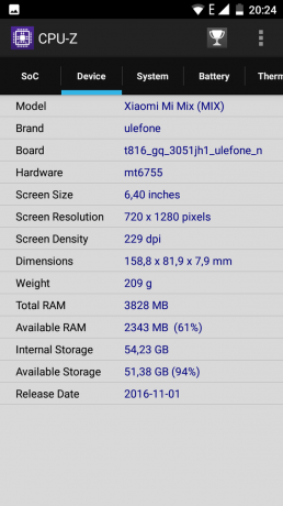 Ulefone Mix. CPU-Z System