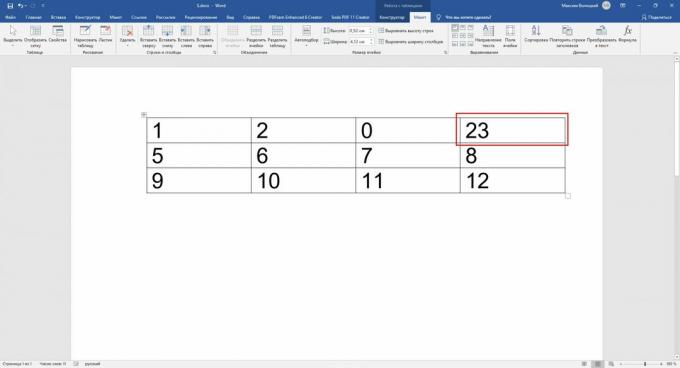 How to insert a formula in Word: the result is displayed in the previously selected cell