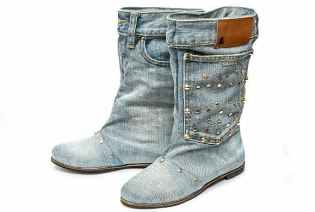 Boots of old jeans