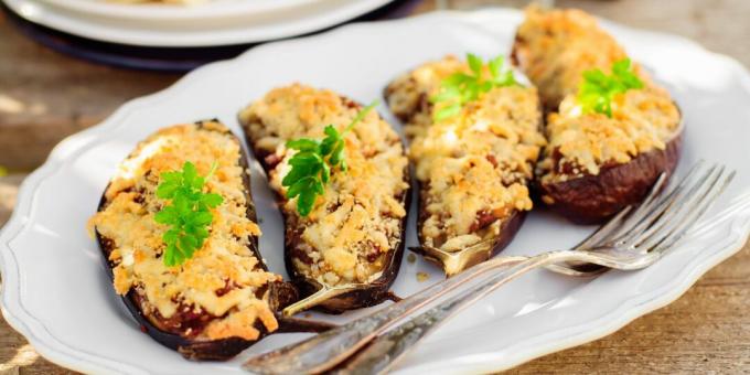 Fried eggplant with cheese and basil