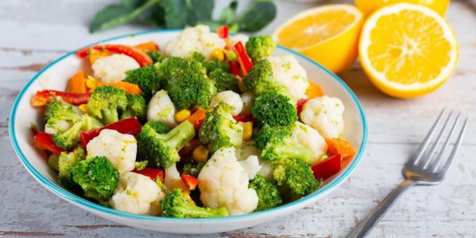 Cauliflower and broccoli salad with orange dressing