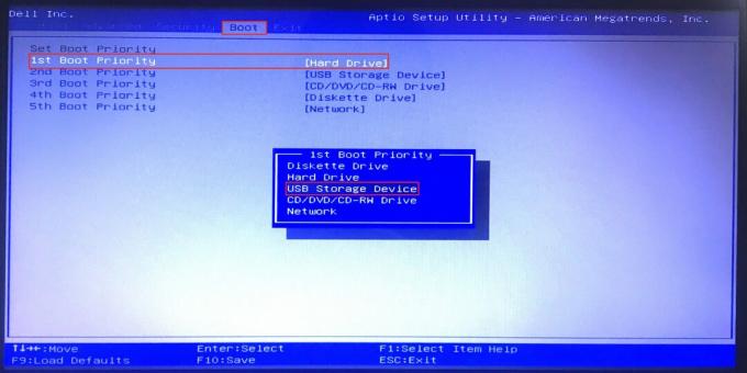 How to configure BIOS to boot from a USB flash drive through the Boot Priority menu