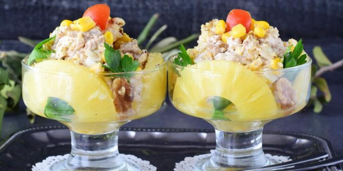 simple salad recipe with walnuts, pineapple and chicken