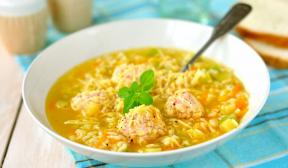 Soup with meatballs, zucchini and rice