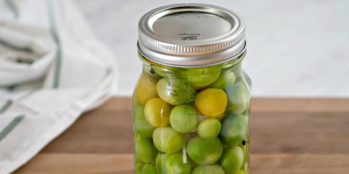 Whole pickled green tomatoes for the winter