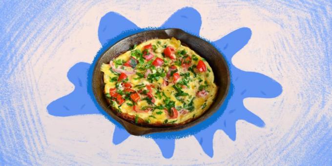 Healthy food: easy omelet with peppers and herbs