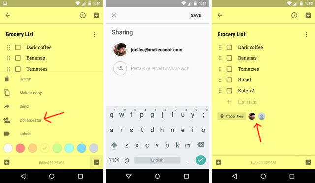 Google Keep: the opportunity to share