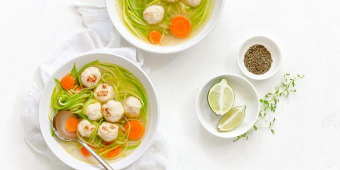 Soup with turkey meatballs and zucchini