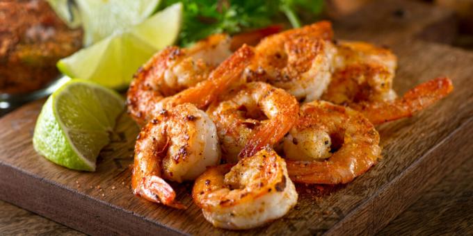 Shrimps with garlic on the grill or grill
