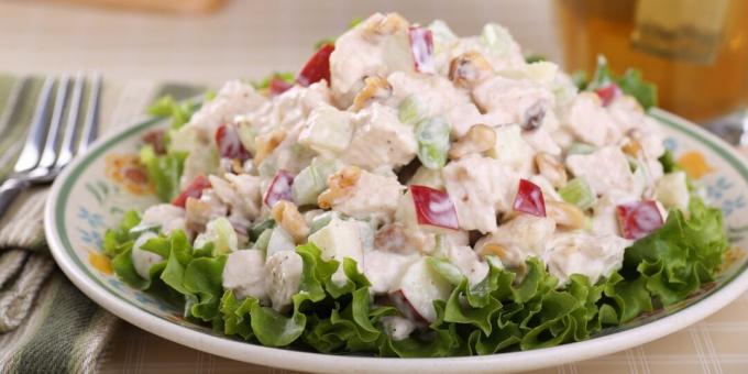Salad with chicken, apple, walnuts and celery
