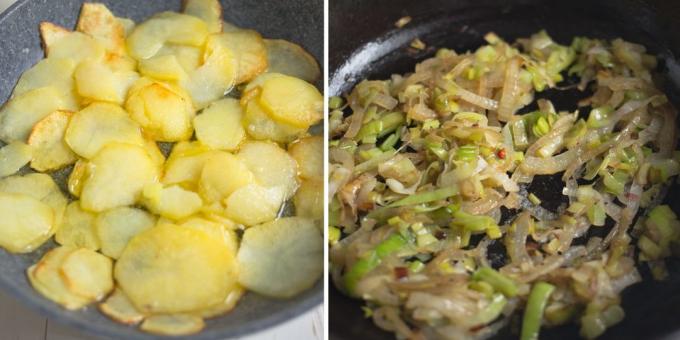 Potato omelette: Fry the onions and potatoes
