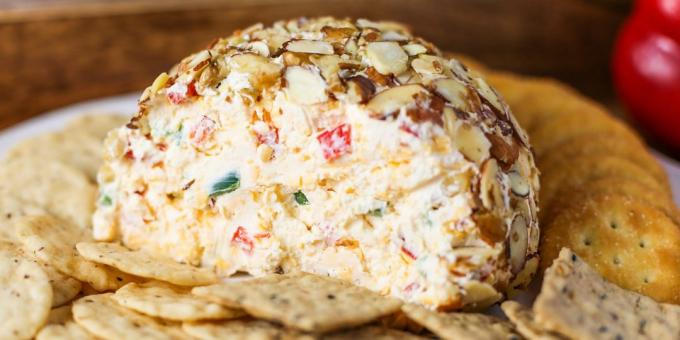 Cheese ball with almonds and spicy pepper