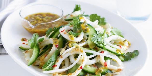 Salad with squid and avocado