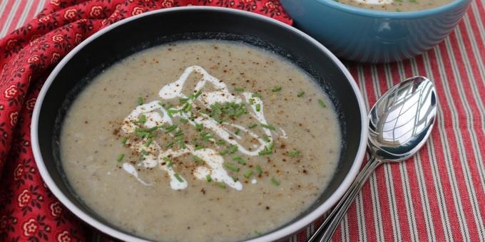 Soup from dried porcini mushrooms with celery