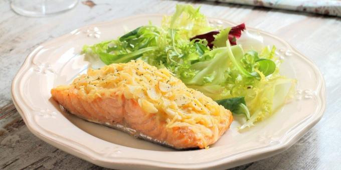 Baked red fish with almond cheese crust