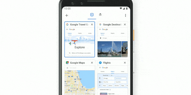 The new tabbed interface in the mobile Chrome