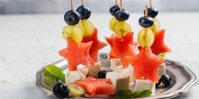 Canape with cheese and watermelon