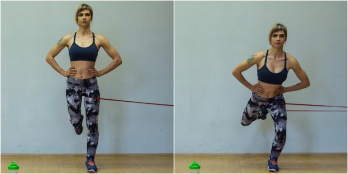 Exercises for the knees: Squat on one leg with resistance