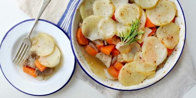 Pork with potatoes and carrots in the oven