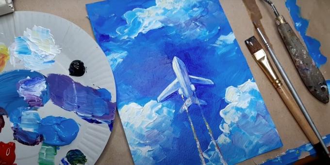 How to draw an airplane: drawing an airplane with paints