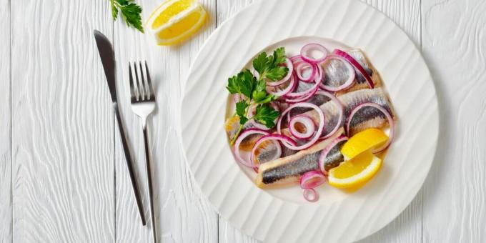 Pickled Swedish herring with onions and wine vinegar