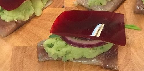 Herring under a fur coat from a beet jelly