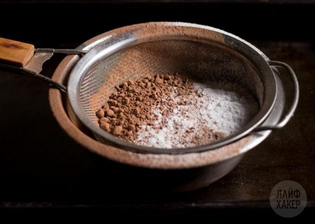 flourless chocolate chip cookies: sift flour and cocoa