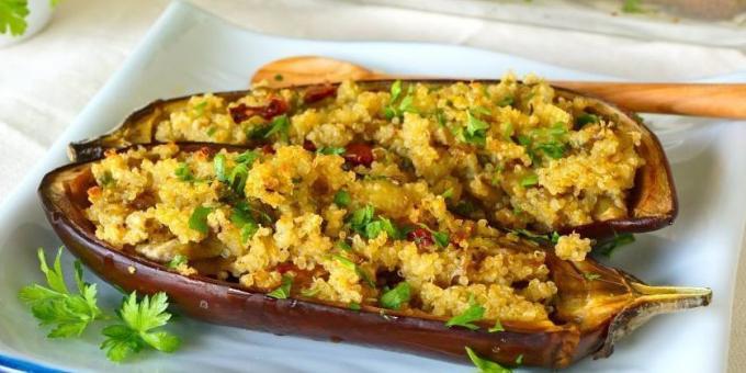 Stuffed eggplant with quinoa and dried tomatoes