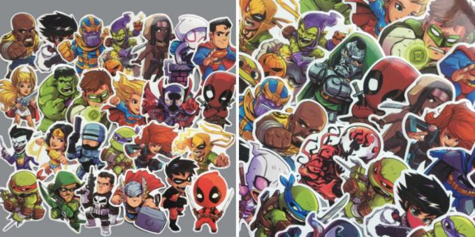 Sticker on a laptop with superheroes