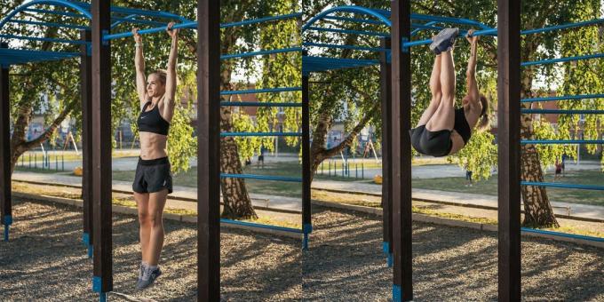 Training on the street: Lifting the legs to the horizontal bar