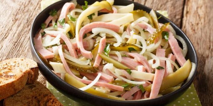 Salad with sausage and pickled cucumbers