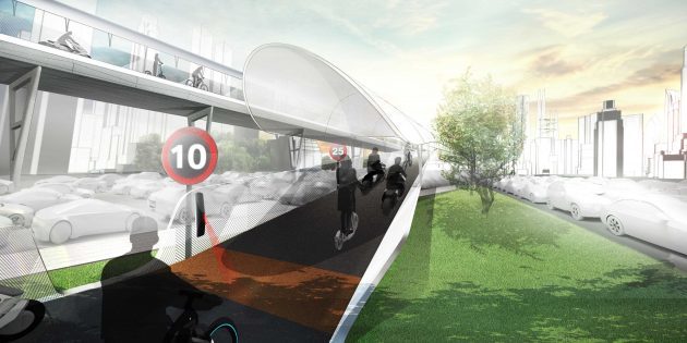 Suspended bike paths