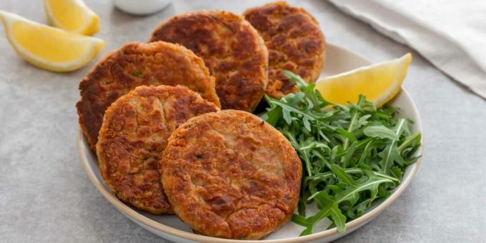 Canned fish cutlets with mustard and lemon