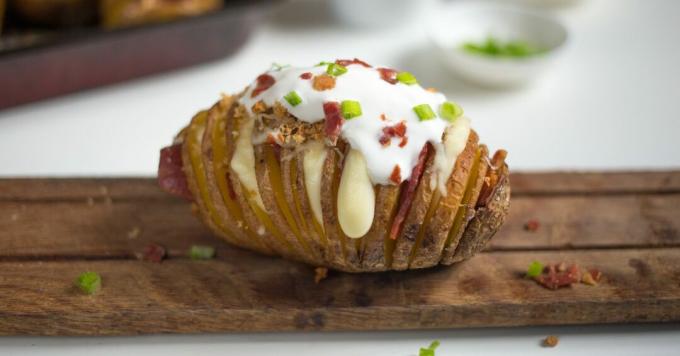 Hasselbeck potatoes with bacon and cheese