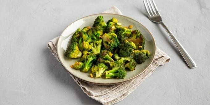 Fried broccoli in a pan