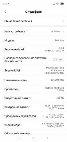 Overview Xiaomi Mi 8 Lite: System Version