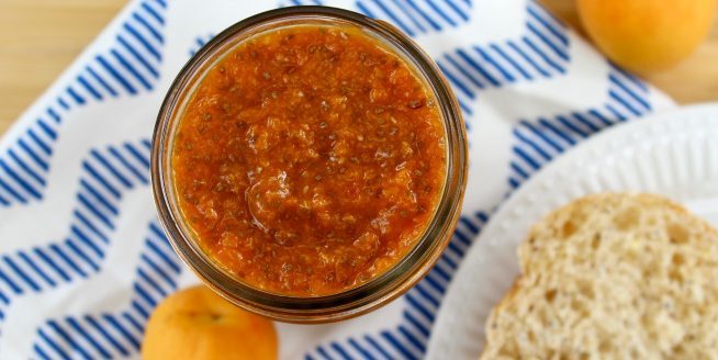 Apricot jam with chia seeds and honey