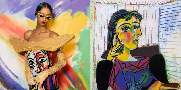 Moschino model and Picasso "Portrait of Dora Maar".