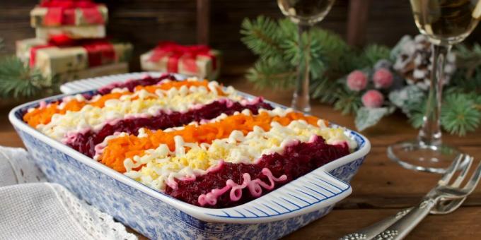 Layered salad with beets and peas