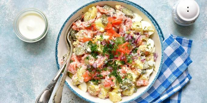 Salad with fish, cucumbers and potatoes