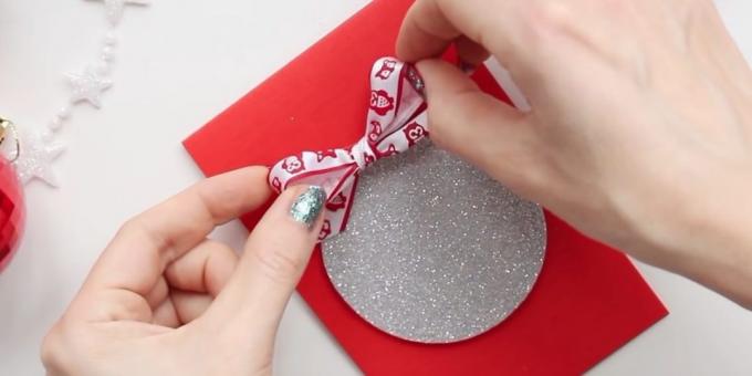 New Year postcards with their own hands: glue a bow